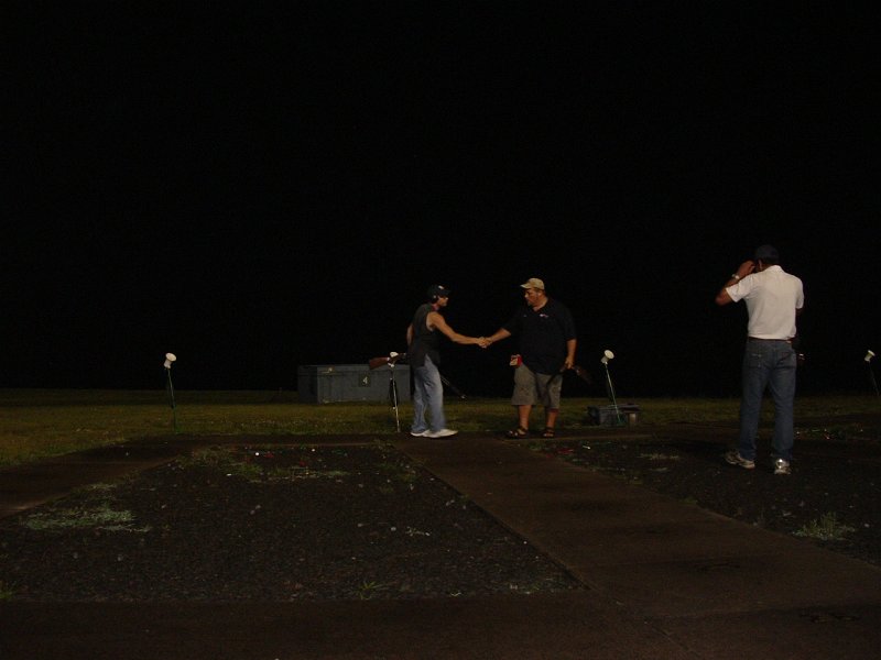 dscf0137x.jpg - Round 14... Shaeffer drops a hard right on his second station and Bicknell runs the trap. Your Eastern Zone Singles Champion for the second time, Dave Bicknell from Connecticut. 200 straight in the program and 350 straight in the shoot off...